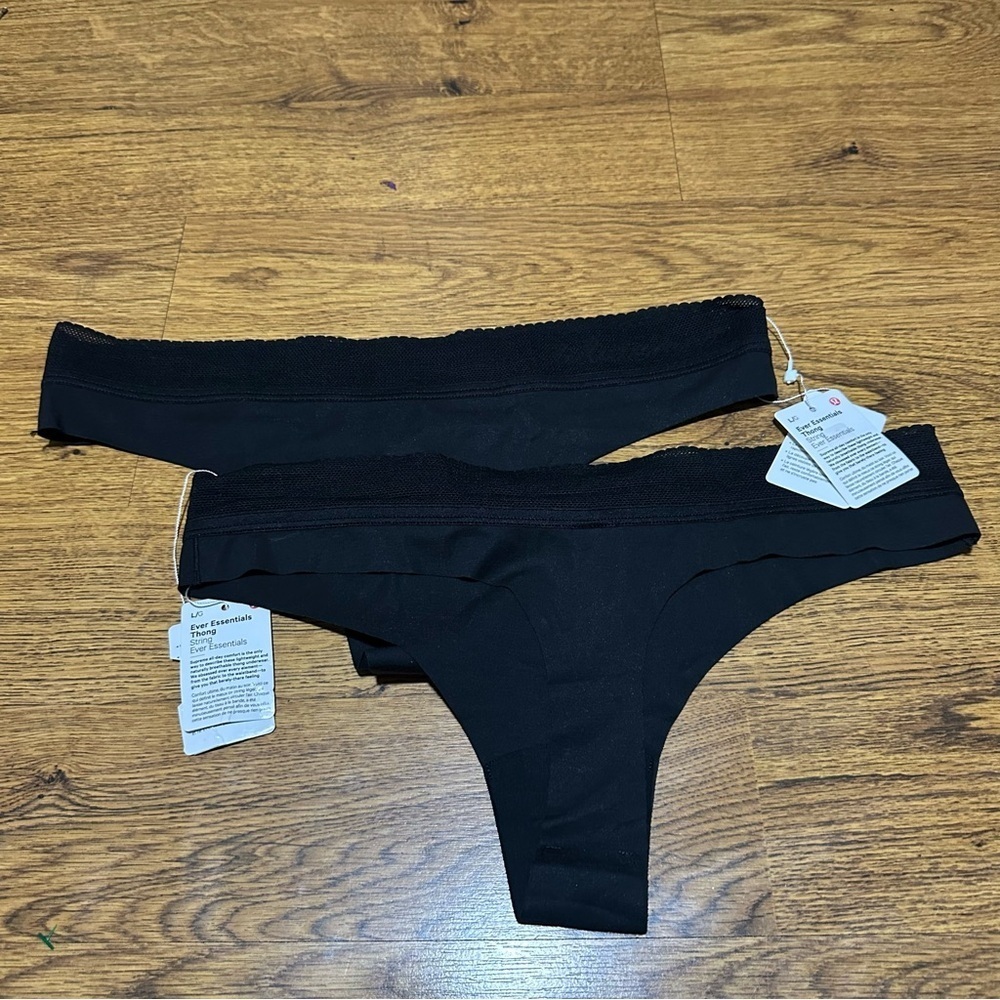 LOT OF 2 Lululemon Black Ever Essentials Thong String cotton blend Large NWT